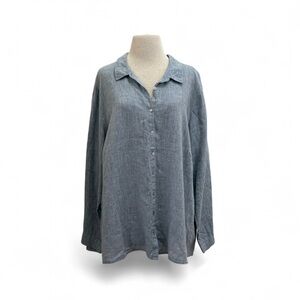 Eileen Fisher Blue Chambray Relaxed Fit Lagenlook Organic Linen Shirt Size 3X